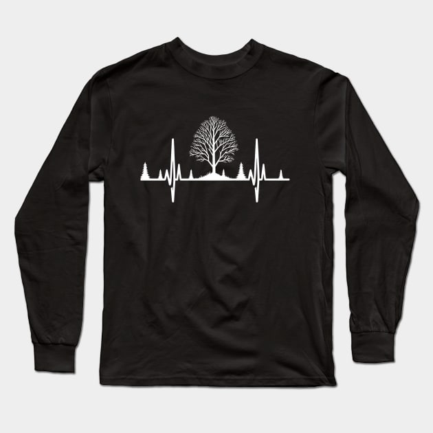 Nature & Tree Heartbeat EKG with Trees Line Art Long Sleeve T-Shirt by DefineWear